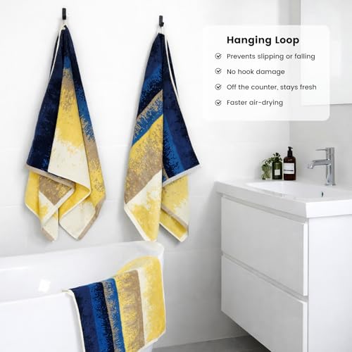 8-Piece Cotton Bath Towel Set for Bathroom, Hanging Loops, Coastal Ombre | Complete starter set for daily showers, sink-side use, small bathrooms, and guest baths, OEKO-TEX certified, easy care - color: C02: Colorful - Beach