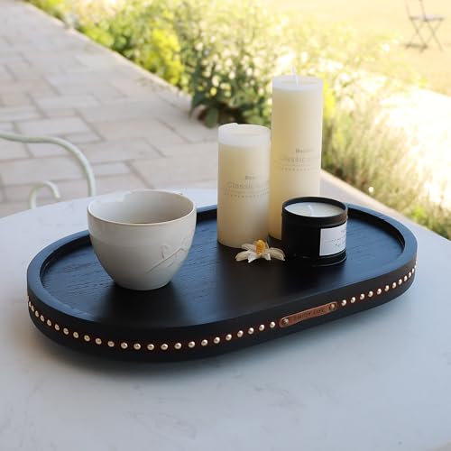 Decor Decorative Round Tray 11.81in for Home Decor for Coffee Table Farmhouse Kitchen Table Living Room Bathroom Centerpiece Tray Decor Oval Black - color: Oval Black