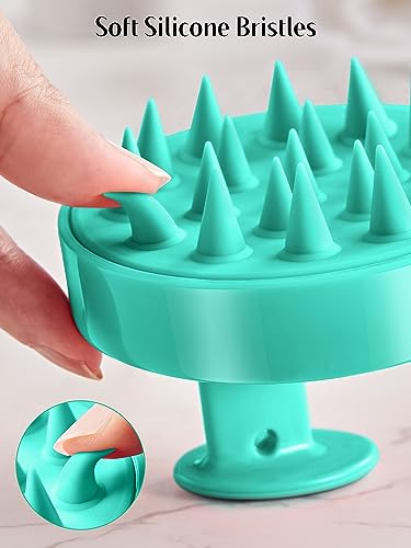 HEETA Scalp Massager Hair Growth 2-Pack, Soft Silicone Scalp Scrubber Shampoo Brush for Exfoliation Dandruff Removal Head Massage Stress Relax, Wet & Dry Use for Women Men Thick Thin Curly Hair Care - color: Whole Black & Green