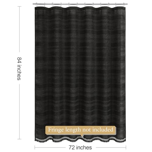 Extra Long Boho Farmhouse Shower Curtain with Tassel, Linen Bohemian French Country Chic Bathroom Shower Curtain Set, Modern Striped Textured Shower Curtain 72x84 - Black - color: Black, size: 72"W x 84"L (Pack of 1)