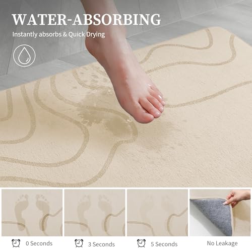 YIHOUSE Memory Foam Bathroom Rugs Sets 2 Piece - Extra Thick Ultra Soft Absorbent Bath Mat Set, Non-Slip Machine Washable Bath Rugs for Bathroom, Tub & Shower, Home Decor (17"x24"+20"x46", Beige) - color: Beige, size: 1'5" x 3'10" (17"x24"+20"x46")