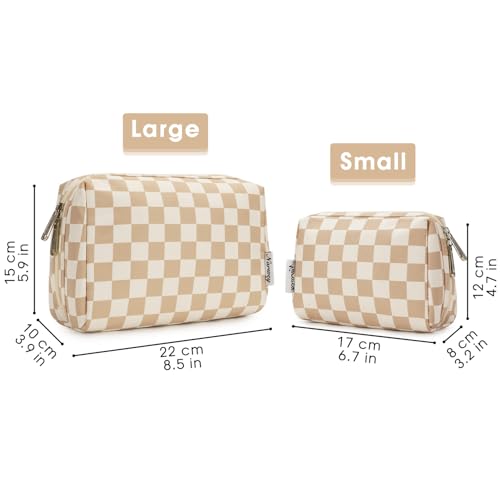 Narwey Checkered Makeup Bag Travel Cosmetic Bag Organizer Toiletry Bag Make Up Bags with Compartments for Women Girls (Large, Light Checkerboard) - color: YB-Light Checkerboard, style: Large