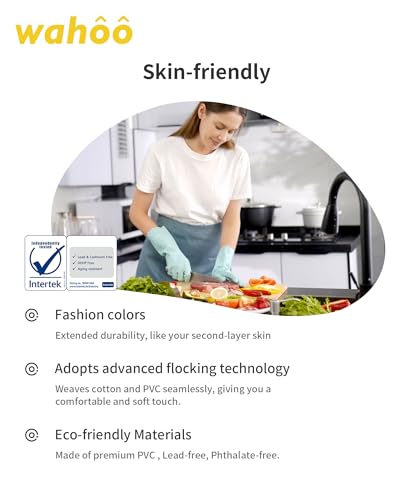 LANON wahoo Skin-Friendly Cleaning Gloves, Dishwashing Kitchen Gloves with Cotton Flocked Liner, Reusable, Non-Slip, Surf Spray, Medium - size: Medium (Pack of 1)