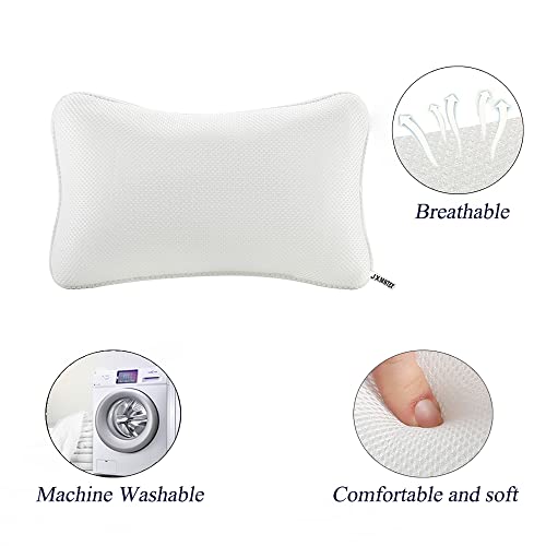 Bathtub Pillow, Non Slip, Breathable Soft, Comfortable Head Neck Support, Machine Washable, 2 Large Suction Cups (White) - color: White