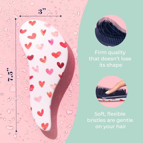 Crave Naturals Glide Thru Hair Brush - Detangler Brush for Curly, Straight, Wet or Dry Hair - Gentle Detangling Brusheses for Adults, Kids, Toddlers - Hair Accessories for Women, 7.5"x3" - Pink Hearts - color: Hearts, size: 1 Pack (Regular)