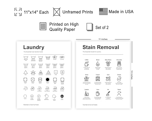 Poster Master 2-Piece Essential Guide for Laundry Print - Stain Removal Poster - Infographic Art - Black & White Design - Symbols & Instructions Art - Laundry Room Decor - 11x14 UNFRAMED Wall Art - color: Style-03, size: 11"L x 14"W