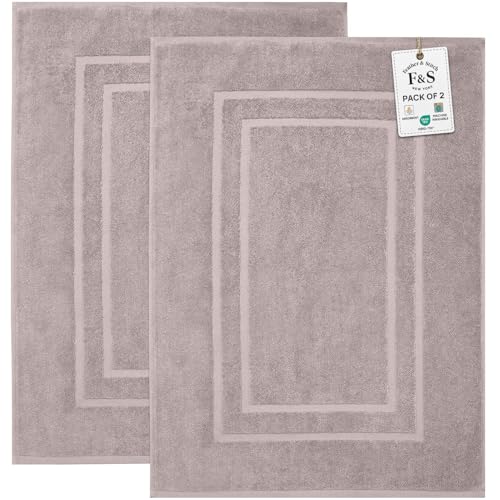 Feather & Stitch 2 Piece Towel Like Bath Mats (30x21 Inch) 100% Cotton Terry Bath Mats, Bathroom Shower Floor Mats [NOT A Bathroom Rug], Soft Absorbent Washable Mats- Taupe - color: Taupe