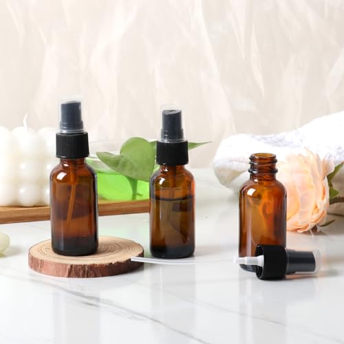 STARSIDE 24-Pack 1oz Amber Glass Spray Bottles with Fine Mist Sprayer | 30ml Glass Travel Bottles for Essential Oils, Cleaning Solutions, Perfumes & Liquids, Sample; Includes Funnels, Labels, Brush - size: S