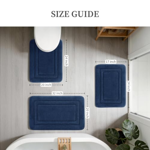 YIHOUSE Bathroom Rugs Sets 3 Piece, Towel-Like Soft Absorbent Thick High Density Memory Foam Bath Mat Set, Non-Slip Machine Washable Bath Rugs for Bathroom, Tub & Shower, Dark Blue - color: Dark Blue, size: 1'8" x 2'8" (3 pieces)