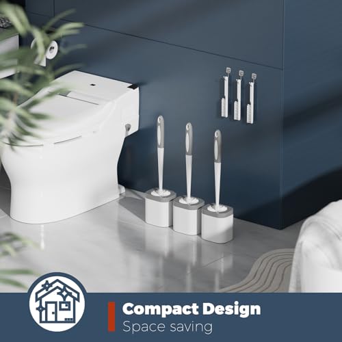 Holaloha Toilet Brush, 3 Pack Toilet Brush and Holder Set Bathroom Accessories, Toilet Bowl Brush and Holder with 3 Crevice Brush for Bathroom, Toilet Scrubber Brush (White) - color: White