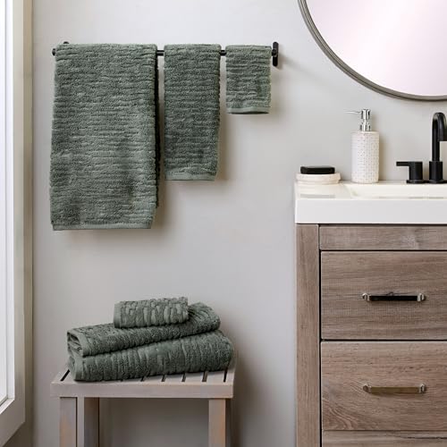 SKL Home CloudSoft 100% Cotton Luxury 6-Piece Towel Set, 600 GSM, Ultra Plush & Absorbent - 2 Bath Towels, 2 Hand Towels, 2 Washcloths, Green Pine - color: Green Pine, style: 6-Piece Towel Set
