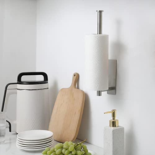 theaoo Under Cabinet Paper Towel Holder for Kitchen, Adhesive Paper Towel Roll Rack for Bathroom Towel, SUS304 Stainless Steel Wall Mount, Both Available for Adhesive and Screws - color: Silver