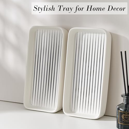 Bathroom Vanity Tray for Countertop,2PC Rectangle Striped Tray,Decorative Bathroom Organizer for Scrubber, Lotion Bottles, Perfume, Jewelry, Candle, Key Trinket Ring(Small,White) - color: White Color With Black Stripes-2 Pcs