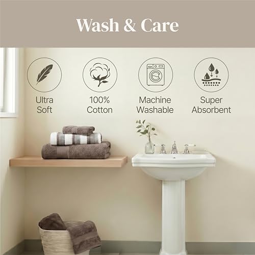 Modern Threads Pax 6-Piece Reversible Yarn Dyed Jacquard Towel Set - Bath Towels, Hand Towels, & Washcloths - Super Absorbent & Quick Dry - 100% Combed Cotton, Khaki - color: Brown, style: Wide Stripe