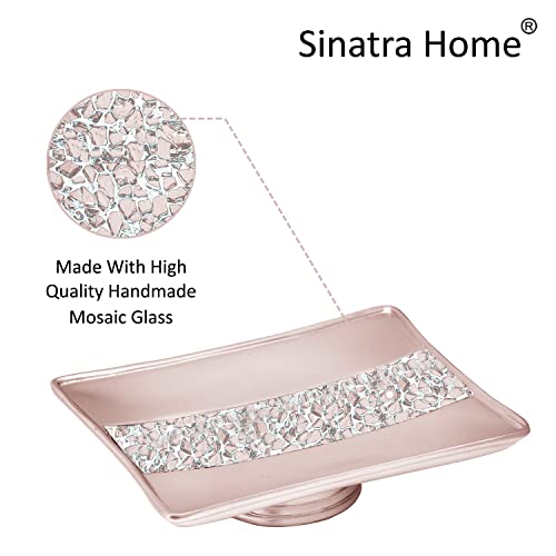 Zahari Home Sinatra Soap Dish Unique Design Stylish Bling Glass Mosaic Décor Soap Bar Holder, Blush - color: Sinatra Blush