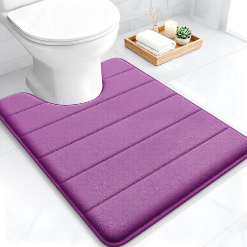OLANLY Memory Foam Toilet Rugs U Shaped 24x20, Super Soft Absorbent Contour Bath Rugs, Quick Dry, Machine Washable Toilet Mat, Bathmat Floor Carpet, Bathroom Home Decor Accessories, Purple - color: Purple, size: 24" X 20" Contour Rug