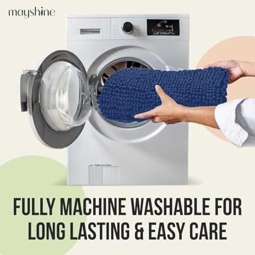 Standard 3pc Set Chenille Bath Mats, Includes 21"x24" U-Shaped Contour Toilet Rug, 21"x34" Inches Bathmat and 1 Toilet Lid Cover, Plush Absorbent Bath Mats Quick Dry, Dark Blue - color: Dark Blue, size: 24"x21", 34"x21" and TLC (Set)