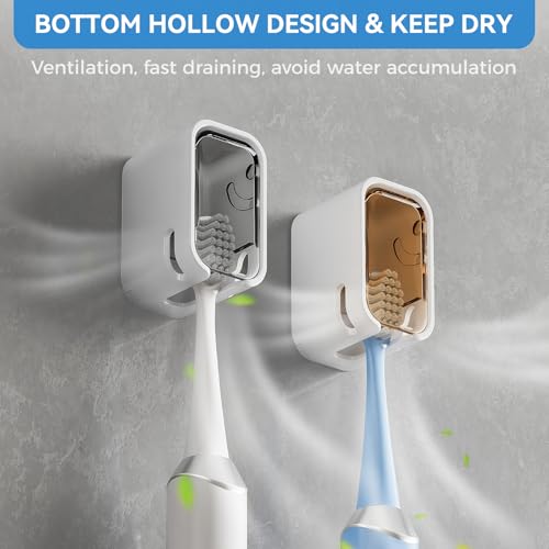 Toothbrush Holders for Bathroom【Innovation Single Slot Design】 2PCS Toothbrush Holder Wall Mounted with Cover for Shower, Single Toothbrush Dispenser Storage Organizer for Family & Travel - color: Grey+brown