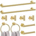 Lairuier Brushed Gold Bathroom Hardware Set, 10-Piece Towel Bar Set SUS304 Stainless Steel Bathroom Hardware Accessories Set Round Towel Holder Set Wall Mounted - color: Brushed Gold, size: 10-Piece Standard Set