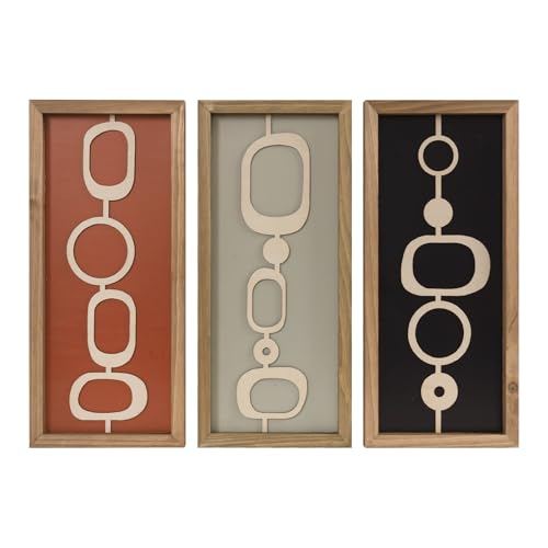 pechpell 3 Set Of Mid Century Modern Wall Art Wooden Framed, Modern Boho 3D Abstract Geometric Mcm Wall Hanging For Living Room, Bedroom, Entryway, Home Office, Earth Tone Minimalist Decor