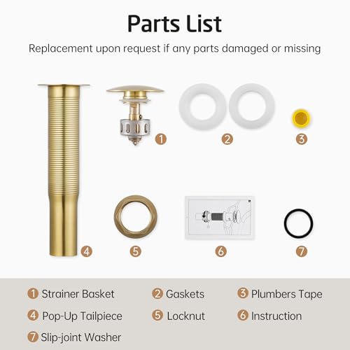 KES Sink Drain without Overflow Anti Clogging Pop Up Drain with Strainer Bathroom Sink Drain Assembly Brushed Gold, S2013D-BZ - color: Brushed Gold, style: for NO overflow sink,1-pack