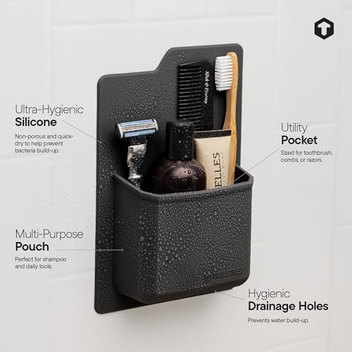 TOOLETRIES The James Organizer, Shower Storage Holder - Charcoal | Silicone shower storage with a reusable strong grip for toiletries and everyday bathroom essentials. - color: Charcoal