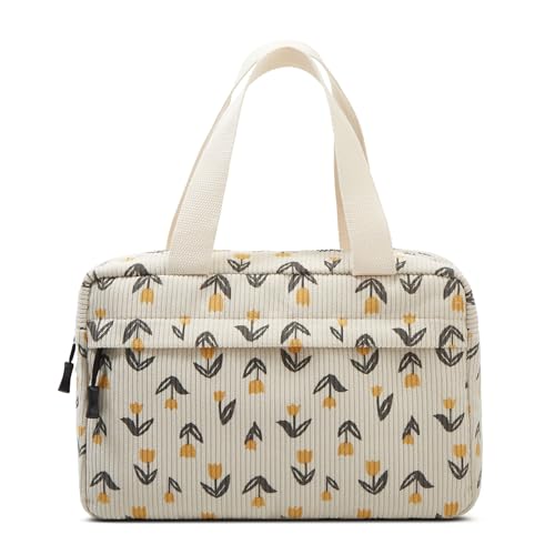 Large Makeup Bag for Women Corduroy Cosmetic bag Make up Bags Zipper Pouch with handle Cosmetic Organizer Toiletry Bag for Travel Storage - color: 11-Yellow Tulip