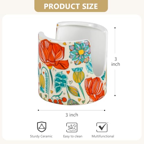 Kitchen Sink Sponge Holder, Dish Sponge Rack Cute Ceramic Brush Holder Farmhouse Kitchen Decor, Floral Dish Rack for Brush, Scrubbers, Bathroom, Sink (Red-Flower) - color: Red-Flower