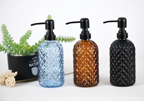12Oz Glass Soap Dispenser with 304 Black Rustproof Stainless-Steel Pump, Refillable Glass Soap Dispenser for Kitchen, Bathroom, Farmhouse (Amber) - color: Amber