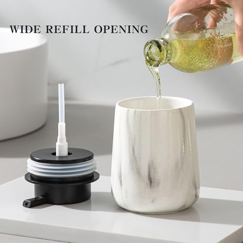 Enra Ceramic Soap Dispenser,12 oz Marble Lotion Dispenser Bathroom Liquid Refillable Hand Soap Dispenser for Bathroom Kitchen with Easy-to-Press Pump(Marble Liquid Type) - color: Marble Liquid Type