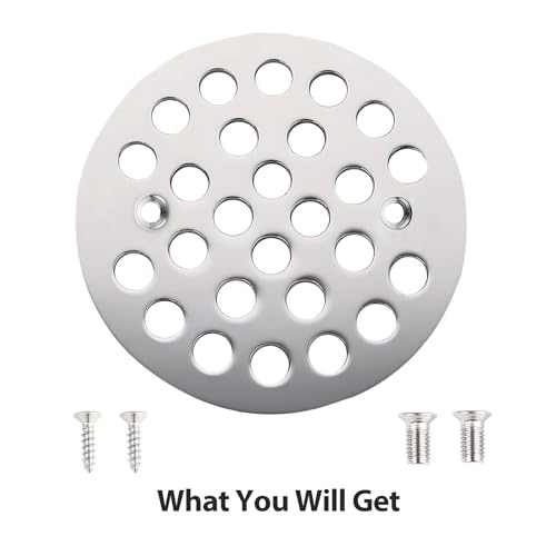 4-1/4” Round Shower Drain Cover,Screw-in Shower Drain Strainer,Easy-to-Install Replacement Cover - color: Chrome, size: 4-1/4 inch
