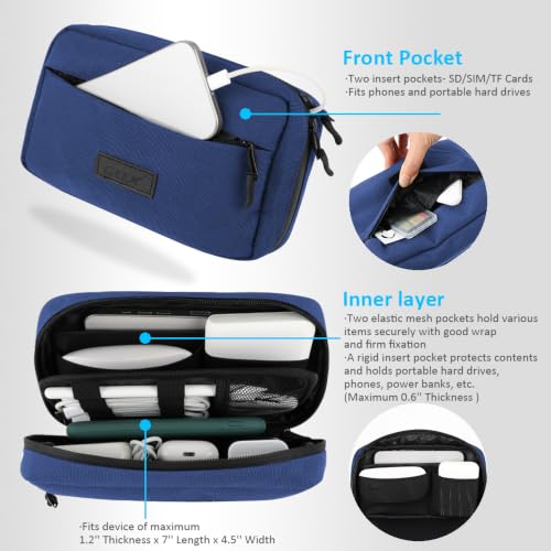 GOX Cable Organizer Travel Bag, Water Resistant Electronic Accessories Case, All-in-One Tech Storage Pouch for Chargers, Cords, Batteries,Phone, Hard Drive & Power Bank (Navy) - color: Navy