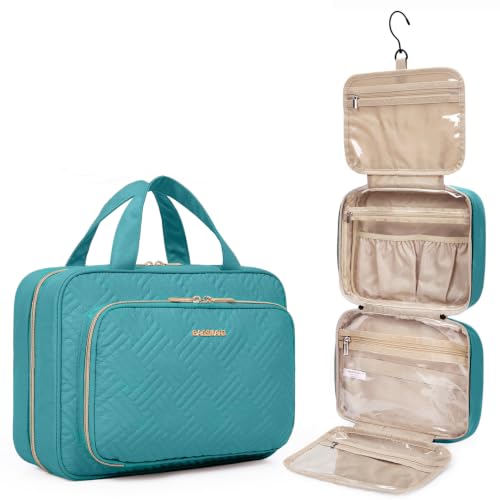 BAGSMART Toiletry Bag Hanging Travel Makeup Organizer with TSA Approved Transparent Cosmetic Bag Makeup Bag for Full Sized Toiletries, Medium-Blue - color: Blue, size: Medium