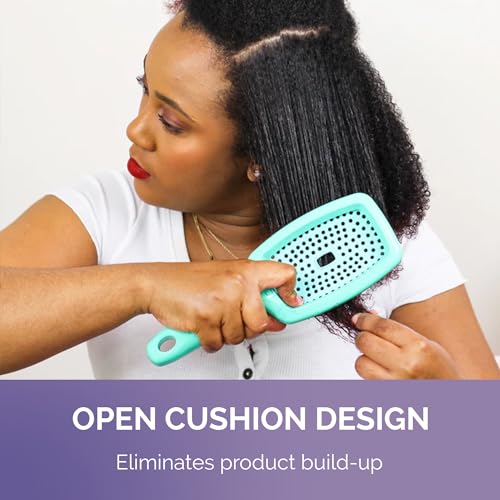 Curl Keeper Flexy Hair Brush, Turquoise - Detangling Hair Brush with Flexible Bristles for Shower Use, Combing Through Curls & Removing Tangles - Lightweight Hair Accessories for All Hair Type - color: Turquoise