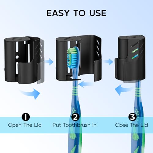2PCS Aluminum Toothbrush Head Caps, Travel Toothbrush Top Cover, Portable Protector Clip Pod Fits Most Manual and Electric Toothbrush Heads for Household Traveling, Camping, School, Business - Black - color: Black-2pcs