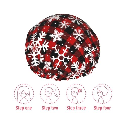 Christmas Snowflakes Shower Cap For Women Reusable Waterproof Double Layers Bath Cap Hair Protection Elastic Ladies Spa Salon Shower Hat - color: Christmas Snowflakes