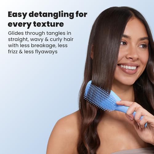 Tangle Teezer Ultimate Detangler Brush, Straight to Wavy, Denim Blues | Patented two-tier, regular-flex teeth reduce breakage & split ends on wet or dry hair; Shower-friendly hairbrush for all ages - color: Denim Blues