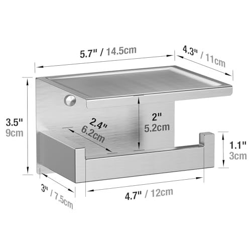HITSLAM Brushed Nickel Silver Toilet Paper Holder, Stick on Silver Toilet Paper Holder with Shelf, Self Adhesive No Drill or Wall-Mount with Screws for Bathroom - color: Brushed Nickel, size: Medium