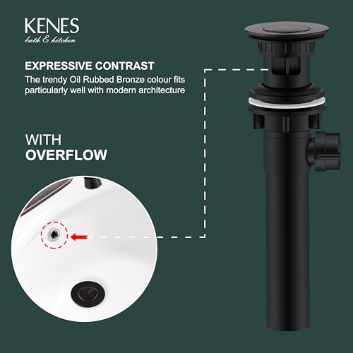 KENES Oil Rubbed Bronze Bathroom Sink Drain Assembly with Lift Rod, Bathroom Sink Drain with Overflow, Lavatory Pop Up Drain Stopper for Bathroom Vanity Sink, LJ-P701-8 - color: Oil-rubbed Bronze, size: Small Pop up Cap (With Overflow)