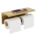 FORIOUS Double Toilet Paper Holder with Shelf, Wall Mount Tissue Roll Holder for Bathroom, 304 Stainless Steel Commercial Toilet Tissue Dispensers with Phone Shelf (1, Brushed Gold) - color: Brushed Gold