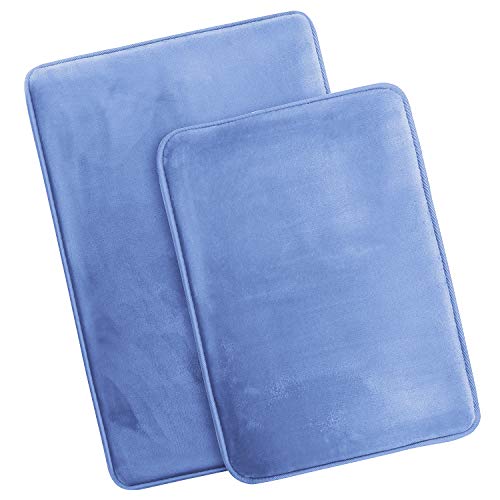 Clara Clark 2 Piece Bathroom Rugs Bath Mat Set, Velvet Memory Foam Bath Mats for Bathroom - Non-Slip, PVC Backing Bath Rugs, Washable - Dries Quickly, Calm Blue - color: Calm Blue, style: 17 x 24 + 20 x 32