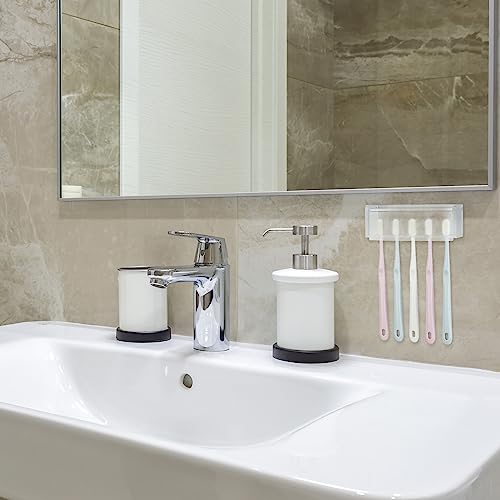 5 Slots Wall Mount Toothbrush Holder with Cover, Self Adhesive Toothbrush Storage Organizer for Shower, Toothbrush Hanger for Bathroom, Medicine Cabinet, Dorm (Frosted) - color: Frosted 1 Pack
