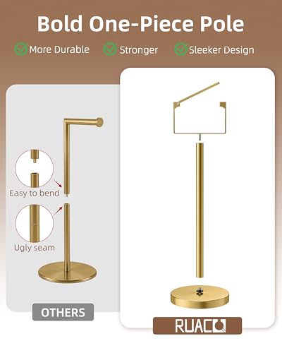 RUACQ Toilet Paper Holder Stand, Modern Freestanding Tissue Roll Holder for Bathroom, Durable 304 Stainless Steel and Weighted Base Toilet Paper Stand (Gold, 1 Pack) - color: Gold, size: Free Standing