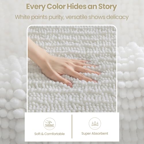 DEXI Bathroom Rugs 60x24, Super Soft Thick Chenille Absorbent Bath Mat, Non Slip Machine Washable Fluffy Shag Bathmat for Tub, Shower Floor, White - color: White, size: 60" X 24" (Rectangular)