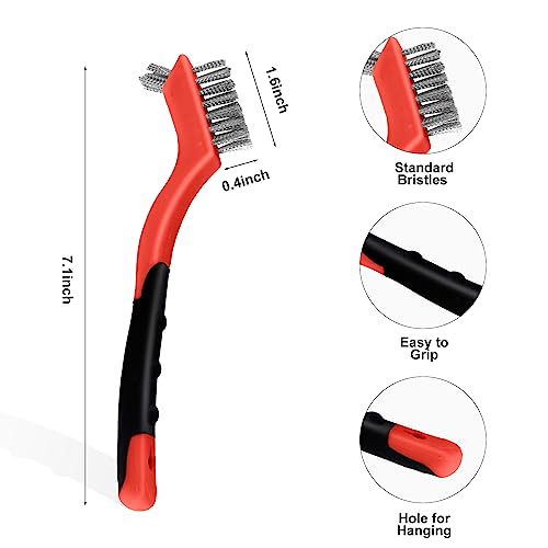 MAXMAN Wire Brush Set 3Pcs, Small Wire Brushes for Cleaning, Rust Remover, Scrub Brush, Detailing Brush, Metal Brush, Stainless Steel/ Brass/ Nylon Bristles Bristle Brush, Scratch Brush, (Red) - style: 3 PCS Brass/Stainless Steel/Nylon Bristles Red
