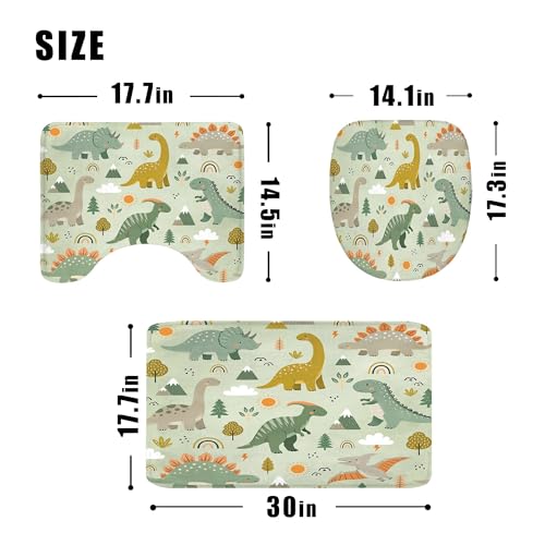 4PCS Kids Dinosaur 71Wx71H Inches Green Plant Leaves Botanical for Boys Shower Curtain Sets with Rugs, Toilet Lid Cover and Bath Mat, Cute Bath Accessories Art Home Decor Fabric 12 Pack Hooks - color: C2-green