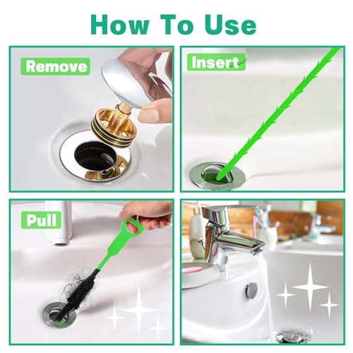 Drain Snake Hair Drain Clog Remover - 3 Pack Shower Snake Sink Unclogger Tool with Exquisite Packaging (Green) - color: Green, style: 3 Pack
