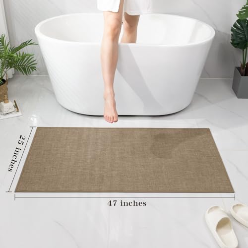 chakme Bathroom Rugs Mat 47x25, Ultra Thin Non Slip Bath Mat Large Quick Dry Absorbent Bath Mat for Bathroom Floor, (Dark Beige, 47"x25") - color: Dark Beige, size: 2' x 3'11" (Rectangular)