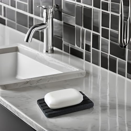 Diatomite Stone Soap Dish, Water Absorbing Drying Tray Soap Holder | Fast drying bar soap holder and water absorbing stone tray for sink, bathroom shower, kitchen, and soap dispenser. - color: Gray