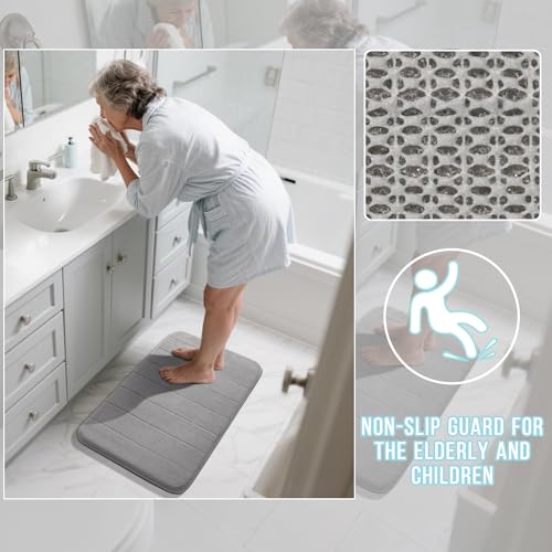 Yimobra Memory Foam Bathroom Rugs Sets 2 Piece - Super Soft Absorbent Quick Dry Bath Mat Set, Machine Washable Non Slip Floor Carpet for Tub Shower & Single Sink (17x24 & 31.5x20 Inch, Gray) - color: Grey, size: 31.5x20+24x17 Inch